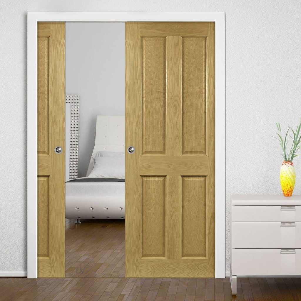 Bury Real American White Oak Crown Cut Veneer Double Evokit Pocket Doors - Prefinished