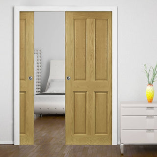 Image: Bury Real American White Oak Crown Cut Veneer Double Evokit Pocket Doors - Prefinished