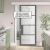 Single Sliding Door & Wall Track - Chelsea 4 Pane Black Primed Door - Clear Reeded Glass