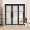 ThruEasi Room Divider - Tribeca 3 Pane Black Clear Reeded Glass Prefinished Double Doors with Single Side