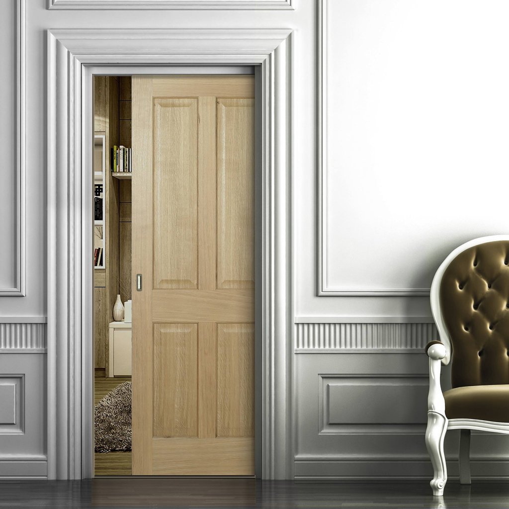 Regency 4P Oak Evokit Pocket Fire Door - 30 Minute Fire Rated - No Raised Mouldings - Prefinished