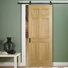 Top Mounted Black Sliding Track & Door - Regency 6 Panel Oak Door - Prefinished