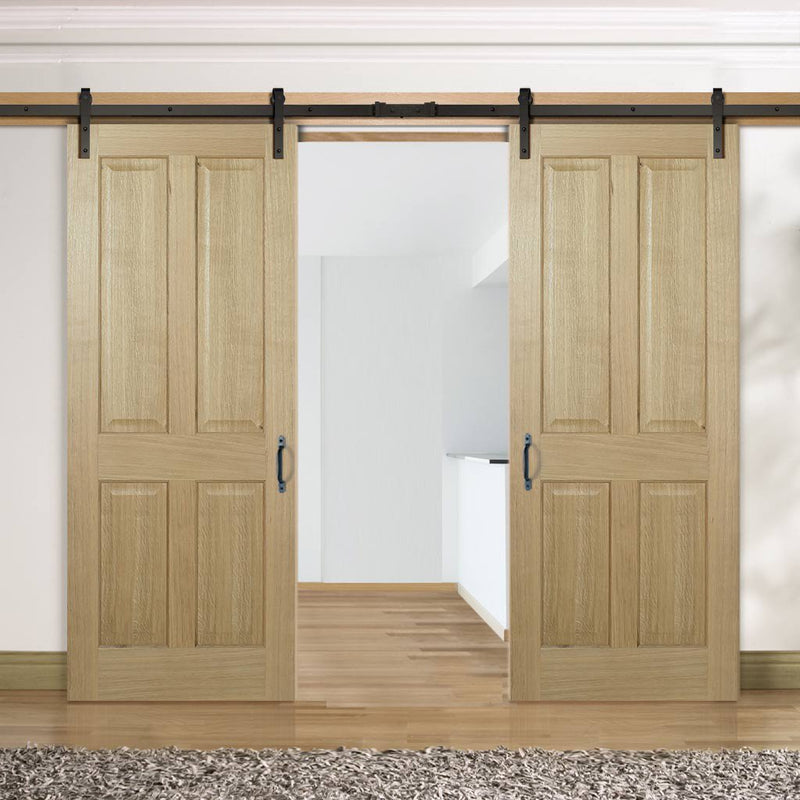 Double Sliding Door & Track - Regency 4 Panel Oak Doors - Prefinished