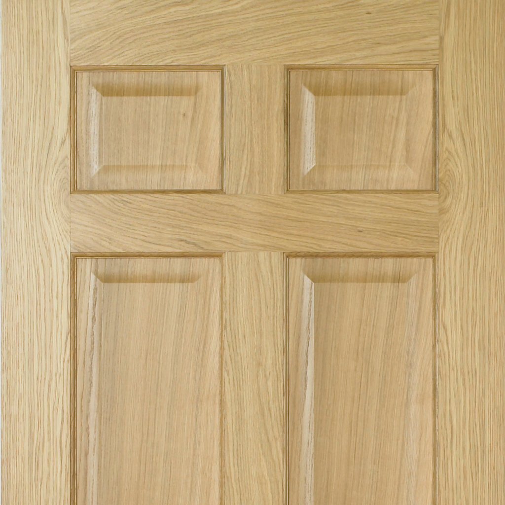 FD30 Fire Door, Regency 6 Panel Oak Door - No Raised Mouldings - 1/2 Hour Fire Rated - Prefinished