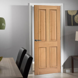 Image: Oak Fire Door, Regency 4 Panel - Raised Mouldings - 1/2 Hour Fire Rated