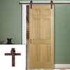 Single Sliding Door & Straight Antique Rust Track - Regency 6 Panel Oak Door - Prefinished