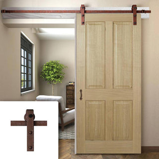 Image: Single Sliding Door & Straight Antique Rust Track - Regency 4 Panel Oak Door - Prefinished