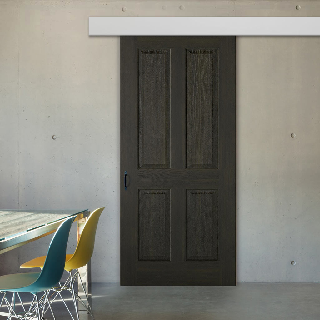 Single Sliding Door & Wall Track - Regency 4 Panel Smoked Oak Door - Prefinished