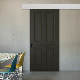 Image: Single Sliding Door & Wall Track - Regency 4 Panel Smoked Oak Door - Prefinished
