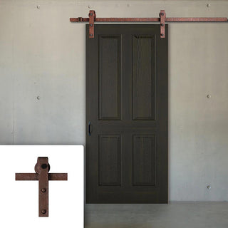 Image: Single Sliding Door & Straight Antique Rust Track - Regency 4 Panel Smoked Oak Door - Prefinished