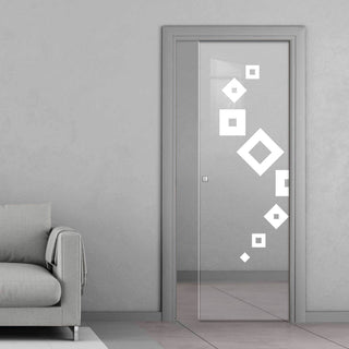 Image: Geometric Swirl 8mm Clear Glass - Obscure Printed Design - Single Evokit Glass Pocket Door