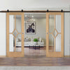 Top Mounted Black Sliding Track & Double Door - Reims Diamond 5 Panel Oak Doors- Clear Bevelled Glass - Prefinished