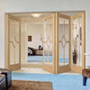 Four Folding Doors & Frame Kit - Reims Diamond 5 Panel Oak 3+1 - Clear Bevelled Glass - Prefinished