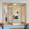 Three Folding Doors & Frame Kit - Reims Diamond 5 Panel Oak 2+1 - Clear Bevelled Glass - Prefinished