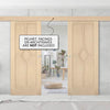 Double Sliding Door & Wall Track - Reims Diamond 5 Panel Oak Door - Prefinished