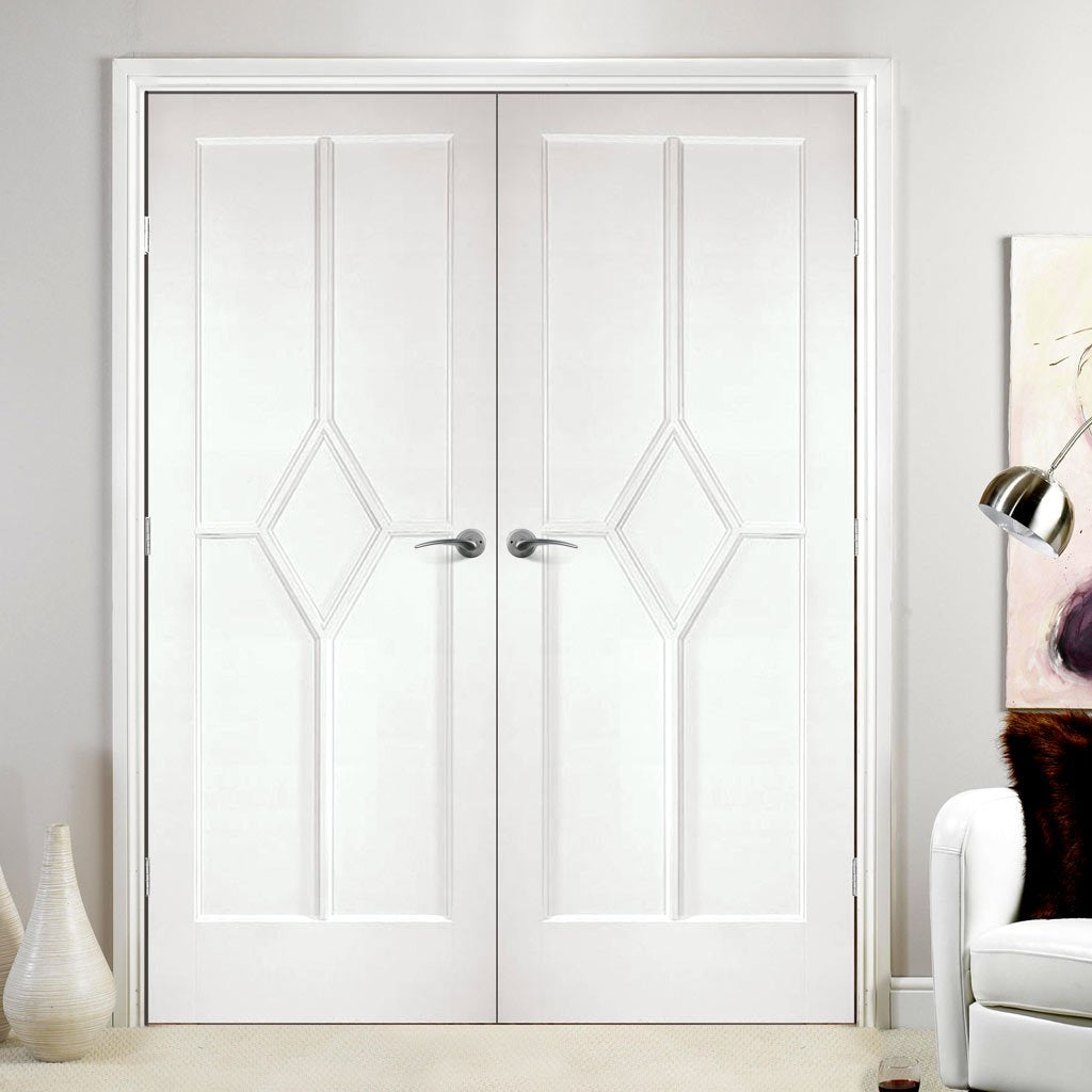 Reims Diamond 5 Panel Door Pair - White Primed