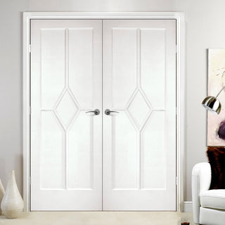 Image: Reims Diamond 5 Panel Door Pair - White Primed