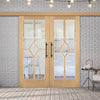 Double Sliding Door & Wall Track - Reims Diamond 5 Panel Oak Door- Clear Bevelled Glass - Prefinished