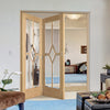 Two Folding Doors & Frame Kit - Reims Diamond 5 Panel Oak 2+0 - Clear Bevelled Glass - Prefinished