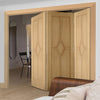 Three Folding Doors & Frame Kit - Reims Diamond 5 Panel Oak 3+0 - Prefinished