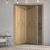 Two Folding Doors & Frame Kit - Reims Diamond 5 Panel Oak 2+0 - Prefinished