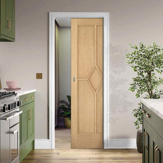 Image: Reims Diamond 5 Panel Oak Single Evokit Pocket Door - Prefinished