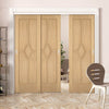 Pass-Easi Three Sliding Doors and Frame Kit - Reims Diamond 5 Panel Oak Door - Prefinished