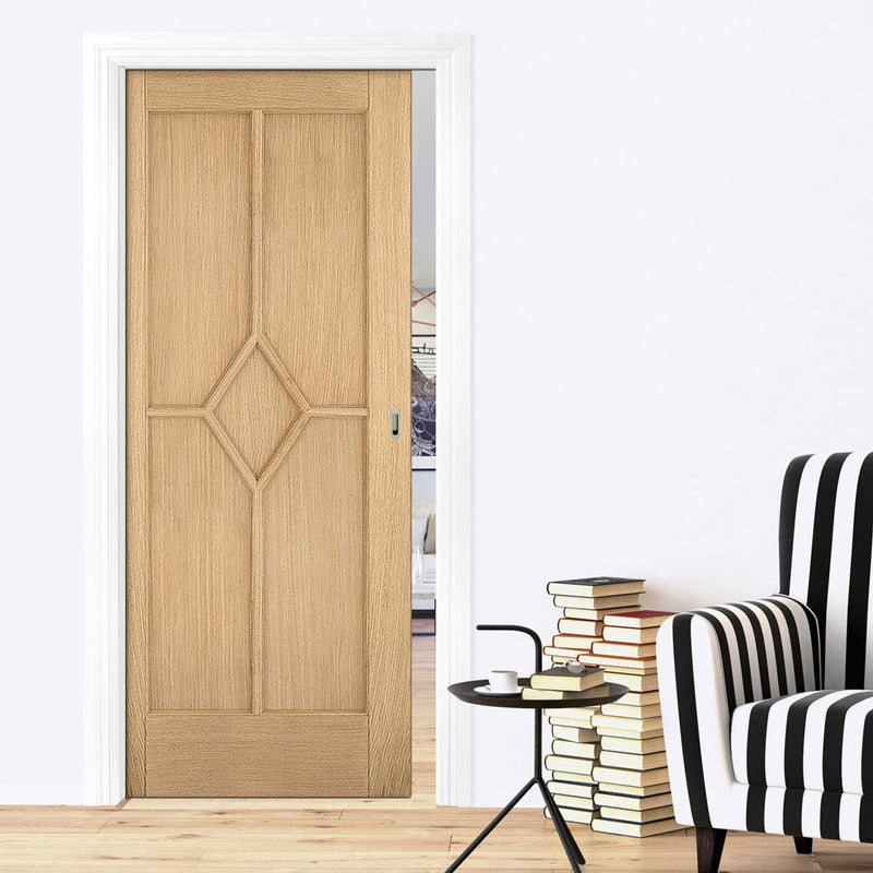 FD30 Reims Diamond 5 Panel Oak Evokit Pocket Fire Door - 30 Minute Fire Rated - Prefinished