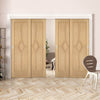 Pass-Easi Four Sliding Doors and Frame Kit - Reims Diamond 5 Panel Oak Door - Prefinished