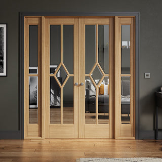 Image: W6 Reims Room Divider Internal Door & Frame Kit - Bevelled Clear Glass - Prefinished Oak - 2031x1904mm Wide