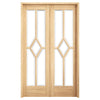 W4 Reims Room Divider Internal Door & Frame Kit - Bevelled Clear Glass - Prefinished Oak - 2031x1246mm Wide