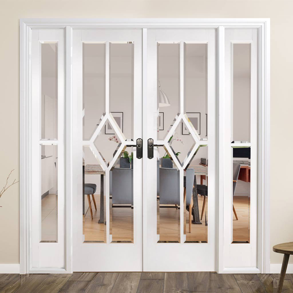 W6 Reims Room Divider Door & Frame Kit - Bevelled Clear Glass - White Primed - 2031x1904mm Wide