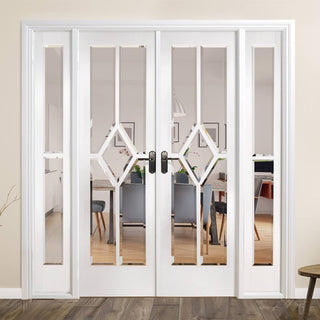 Image: W6 Reims Room Divider Door & Frame Kit - Bevelled Clear Glass - White Primed - 2031x1904mm Wide