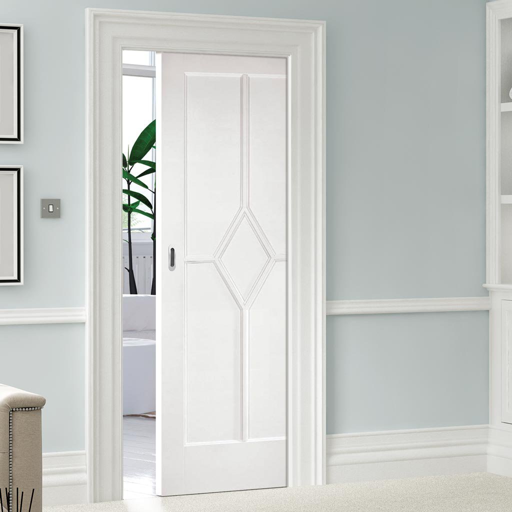 Reims Diamond 5 Panel Single Evokit Pocket Door - White Primed