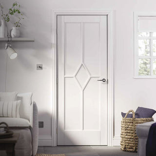 Image: White Fire Door, Reims Diamond 5 Panel Door - 1/2 Hour Rated - White Primed