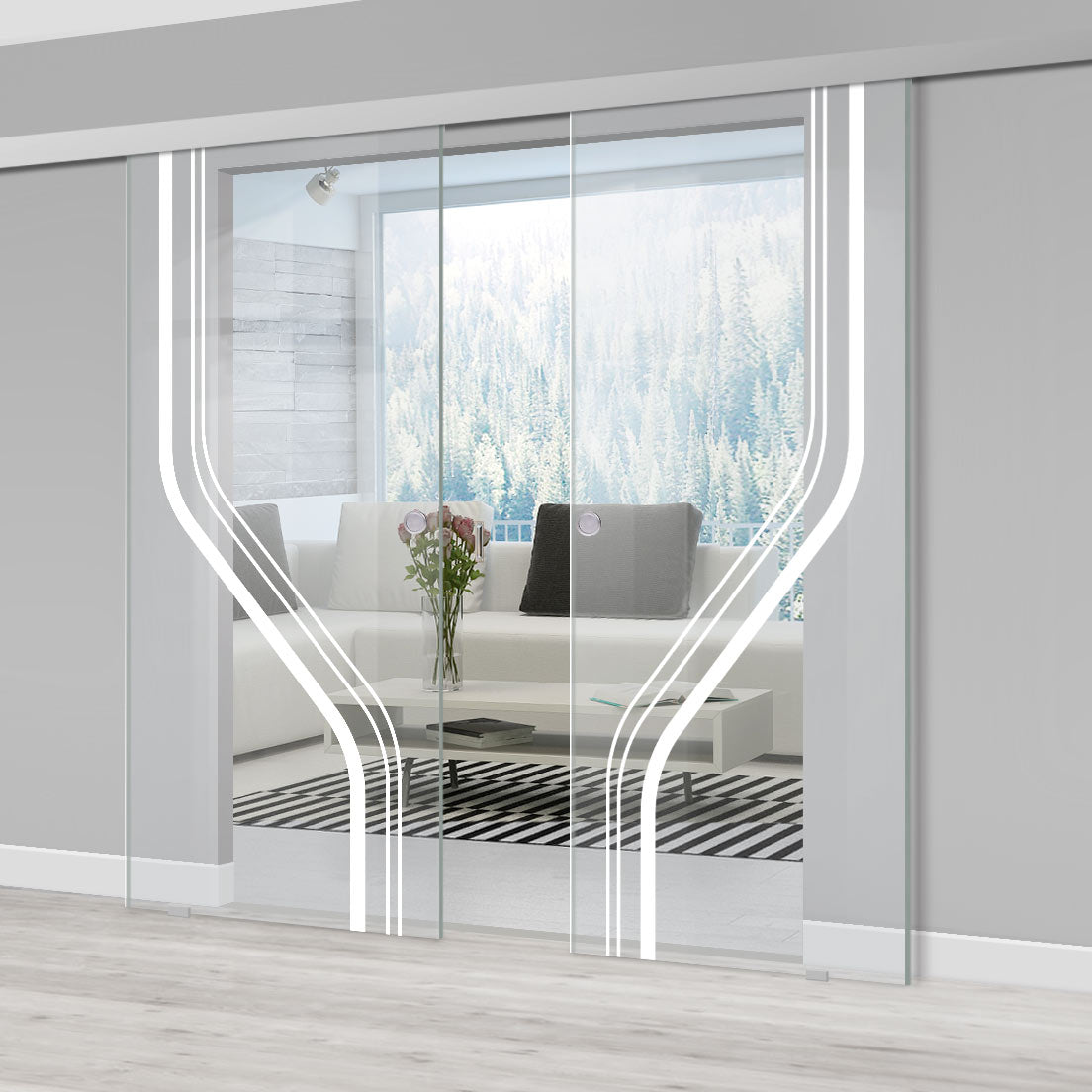 Double Glass Sliding Door - Reston 8mm Clear Glass - Obscure Printed Design - Planeo 60 Pro Kit