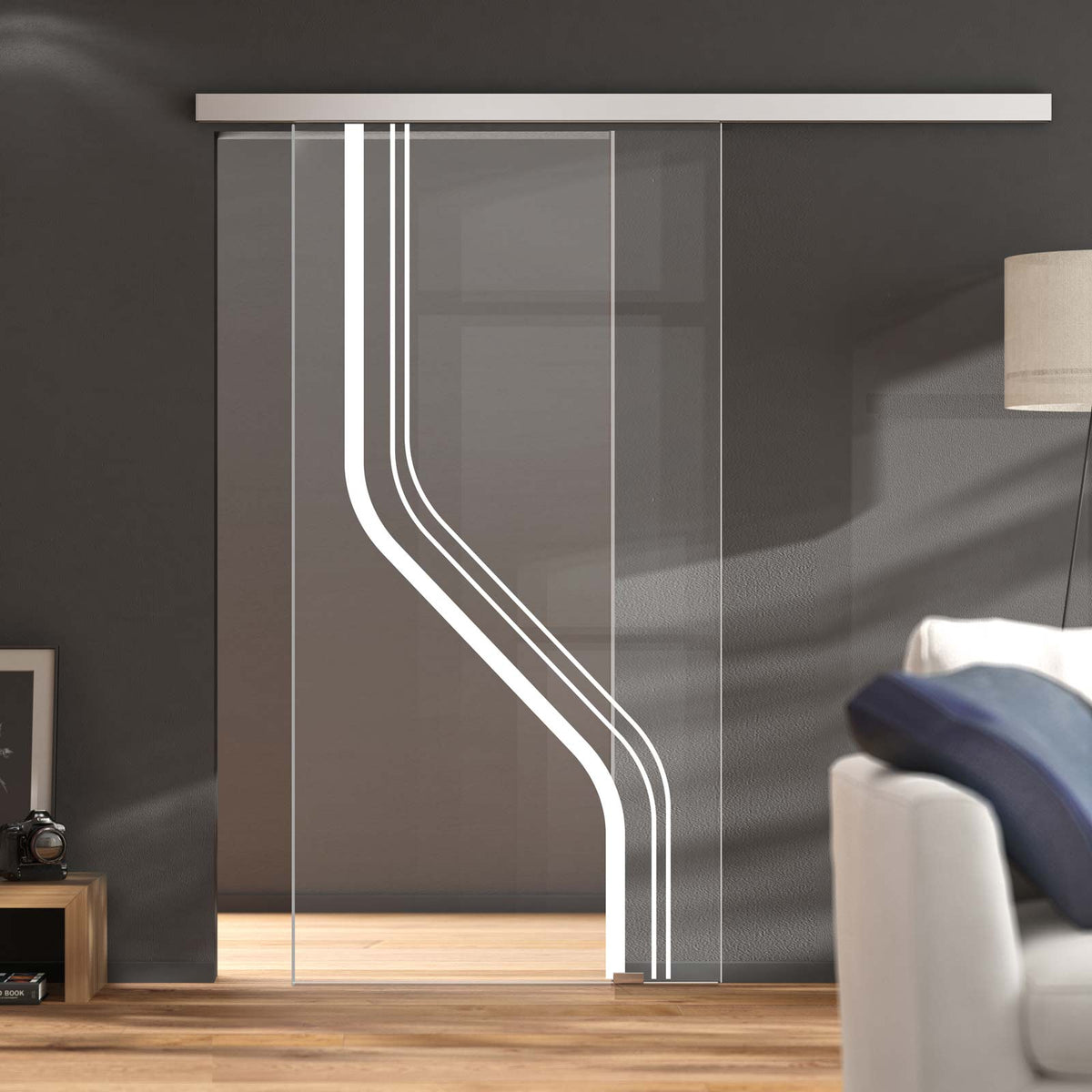Single Glass Sliding Door - Reston 8mm Clear Glass - Obscure Printed Design - Planeo 60 Pro Kit