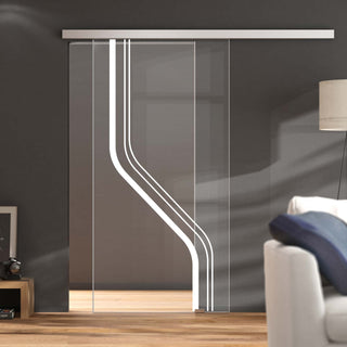 Image: Single Glass Sliding Door - Reston 8mm Clear Glass - Obscure Printed Design - Planeo 60 Pro Kit