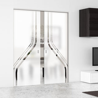 Image: Reston 8mm Obscure Glass - Clear Printed Design - Double Absolute Pocket Door
