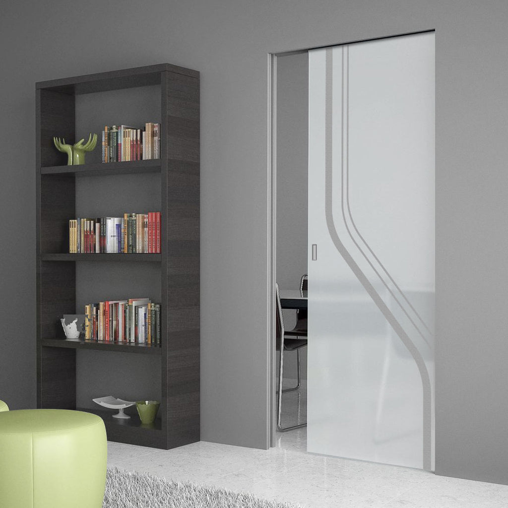 Reston 8mm Obscure Glass - Obscure Printed Design - Single Absolute Pocket Door