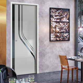 Image: Reston 8mm Obscure Glass - Clear Printed Design - Single Evokit Glass Pocket Door