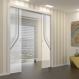 Image: Reston 8mm Obscure Glass - Obscure Printed Design - Double Evokit Pocket Door