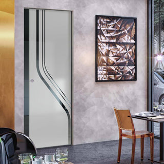 Image: Reston 8mm Obscure Glass - Clear Printed Design - Single Absolute Pocket Door