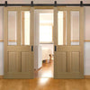 Top Mounted Black Sliding Track & Double Door - Richmond Oak Doors - Bevelled Clear Glass - Prefinished