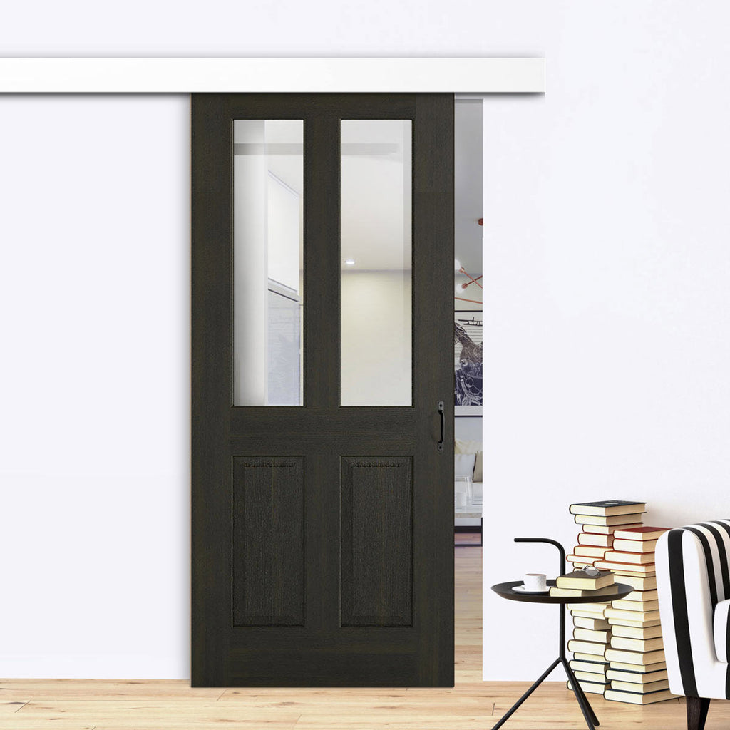 Single Sliding Door & Wall Track - Richmond Smoked Oak door - Clear Glass - Prefinished