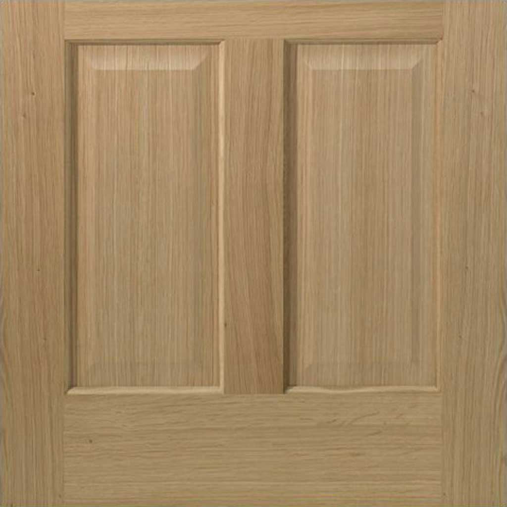 Double Sliding Door & Track - Richmond White Oak Doors - No Raised Mouldings - Bevelled Clear Glass - Unfinished
