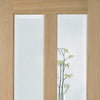 Top Mounted Black Sliding Track & Door - Richmond White Oak Door - No Raised Mouldings - Bevelled Clear Glass - Unfinished