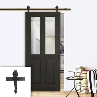 Image: Single Sliding Door & Arrowhead Black Track - Richmond Smoked Oak door - Clear Glass - Prefinished