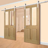 Double Sliding Door & Track - Richmond White Oak Doors - No Raised Mouldings - Bevelled Clear Glass - Unfinished