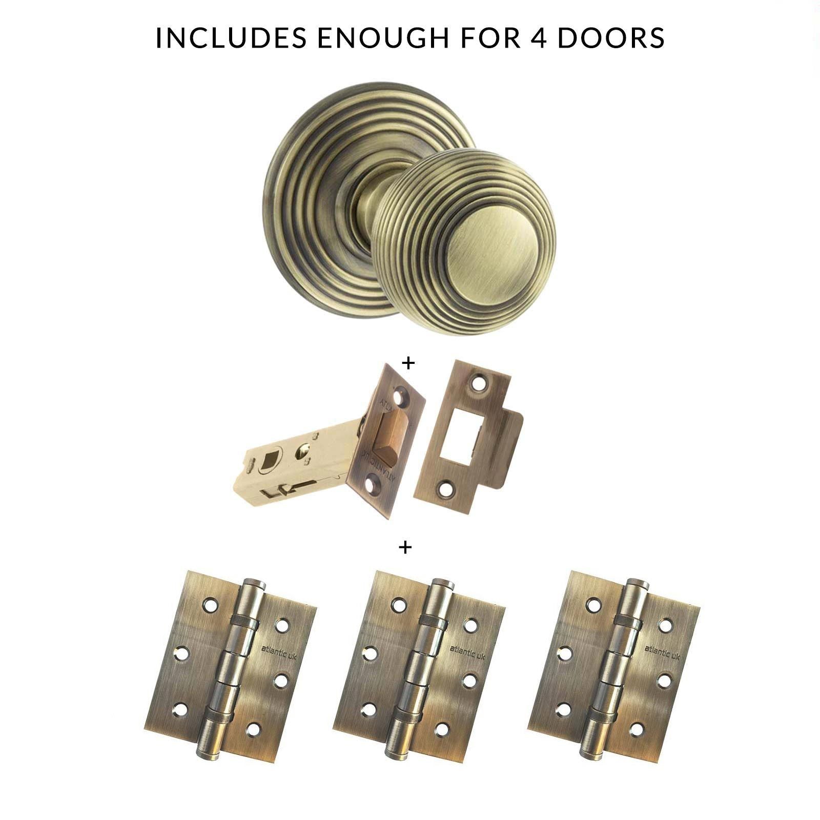 Four Pack Ripon Reeded Old English Mortice Knob - Antique Brass